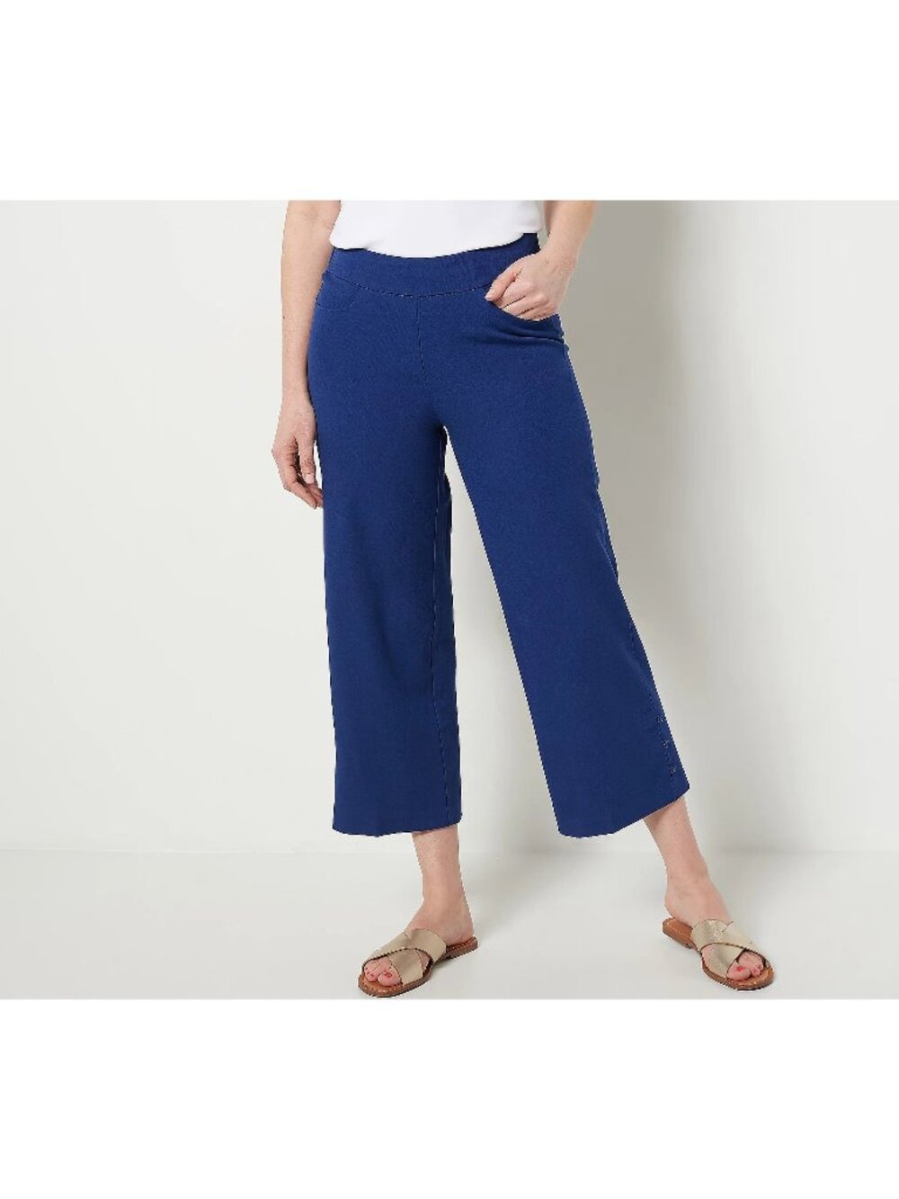 Isaac Mizrahi Live Regular 24/7 Stretch Crop Wide Leg with Buttons Womens 8 NEW
